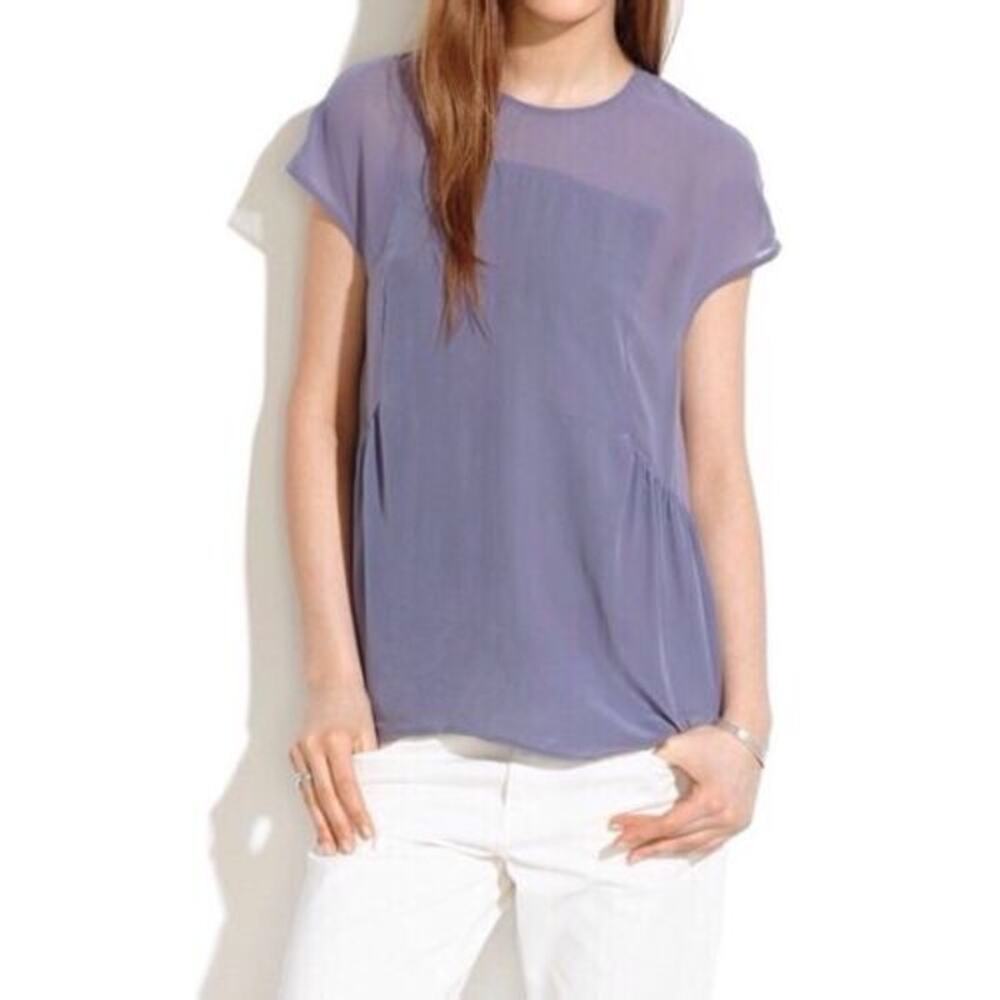 Madewell 1937 Silk Horizonline Purple Sheer Small Blouse Top Cap Sleeve
